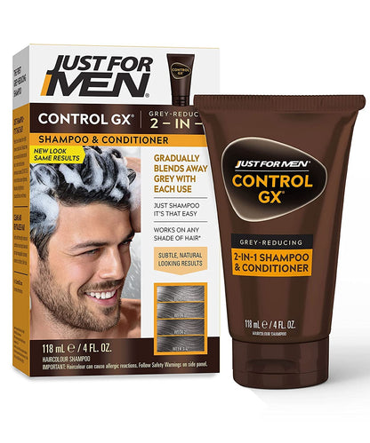 Just for Men Control GX Grey-Reducing 2-in-1 Shampoo & Conditioner with Keratin – 4 Fl Oz (Packaging May Vary) - 3 Pack