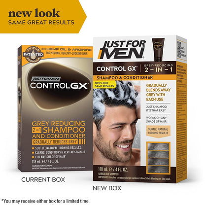 Just for Men Control GX Grey-Reducing 2-in-1 Shampoo & Conditioner with Keratin – 4 Fl Oz (Packaging May Vary) - 3 Pack