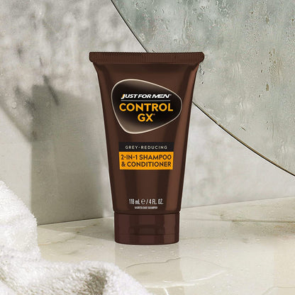 Just for Men Control GX Grey-Reducing 2-in-1 Shampoo & Conditioner with Keratin – 4 Fl Oz (Packaging May Vary) - 3 Pack
