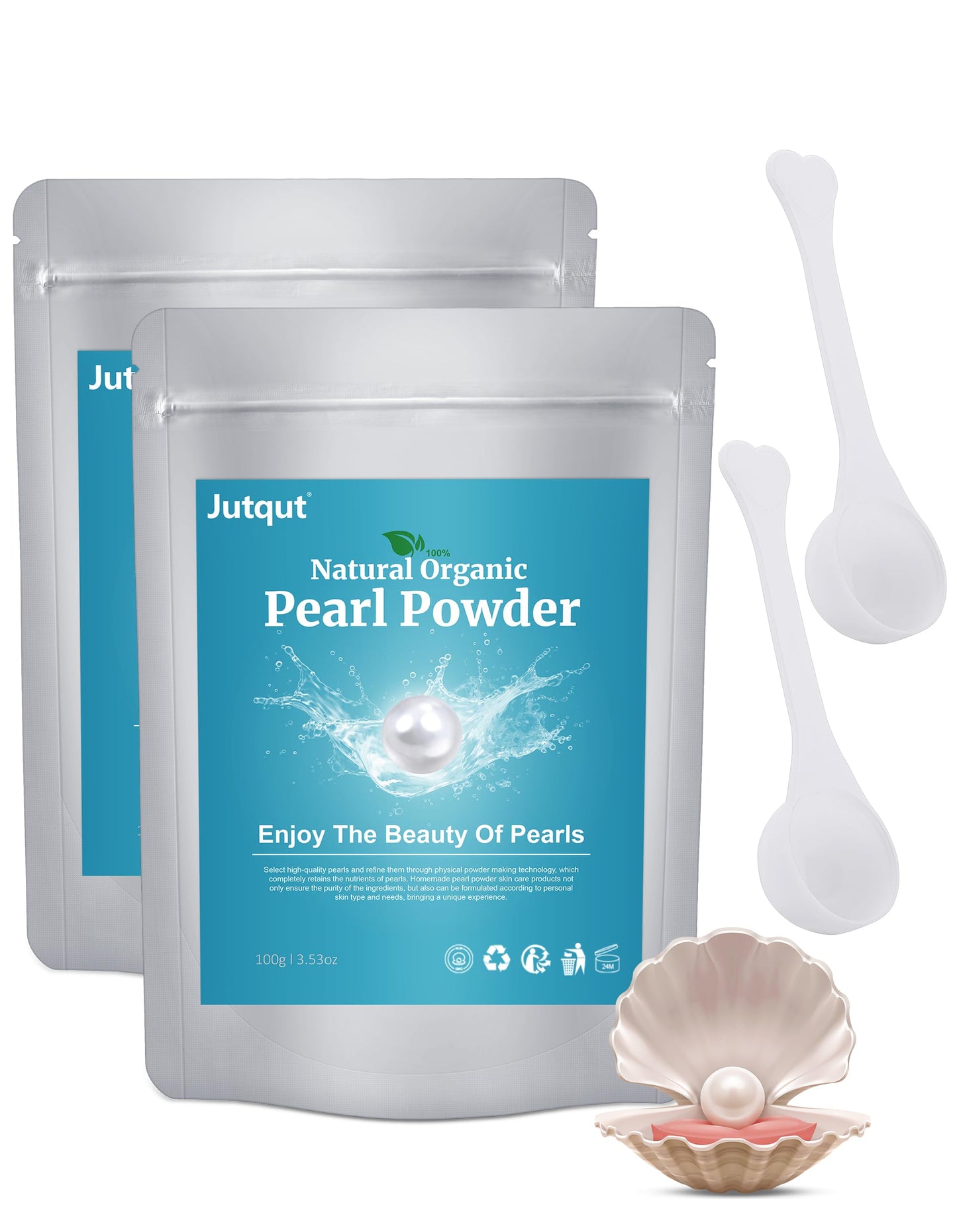 Jutqut Freshwater Pearl Powder - 2PCS Organic DIY Skincare, Natural Exfoliant & Pore Refining Mask