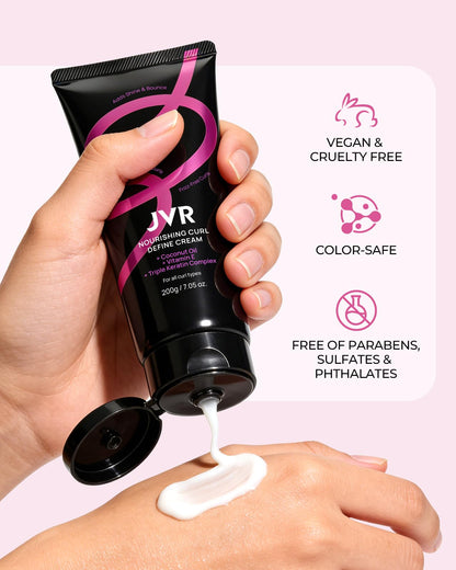 JVR Curl Cream for Curly Hair – 2-in-1 Defining, Hydrating Curl Cream with Coconut Oil & Vitamin E | Anti-Frizz & Heat Protectant (7.05oz)