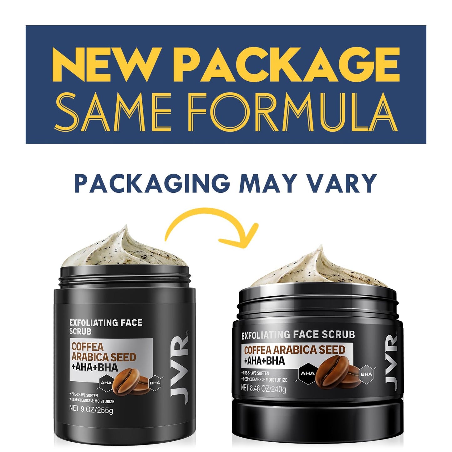 JVR Face Scrub for Men – Deep Exfoliating Cleanser with Coffee Extract, AHA & BHA, Pre-Shave Softening (8.46 oz)