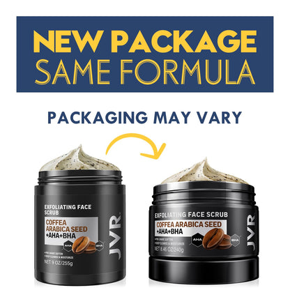 JVR Face Scrub for Men – Deep Exfoliating Cleanser with Coffee Extract, AHA & BHA, Pre-Shave Softening (8.46 oz)