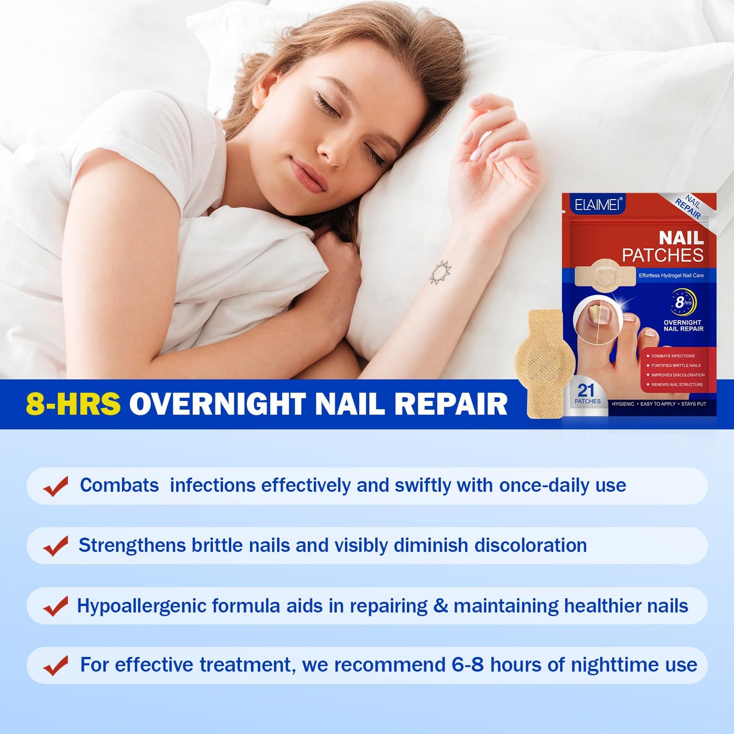 JWBVCTCR 21 PCS Nail Patches – Extra Strength 8-Hour Overnight Nail Repair
