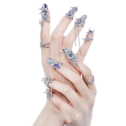 JZSMY 10Pcs Finger Tip Nail Rings | Adjustable Irregular Nail Armor Set in Green