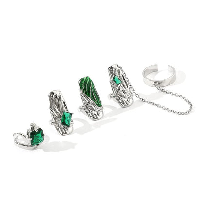 JZSMY 10Pcs Finger Tip Nail Rings | Adjustable Irregular Nail Armor Set in Green
