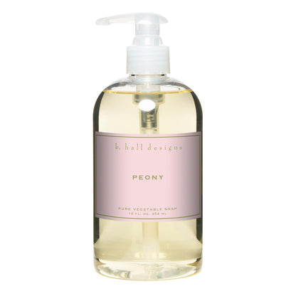 K. Hall Designs Peony Liquid Hand Soap – Plant-Based, Delicate Scent, 12 oz