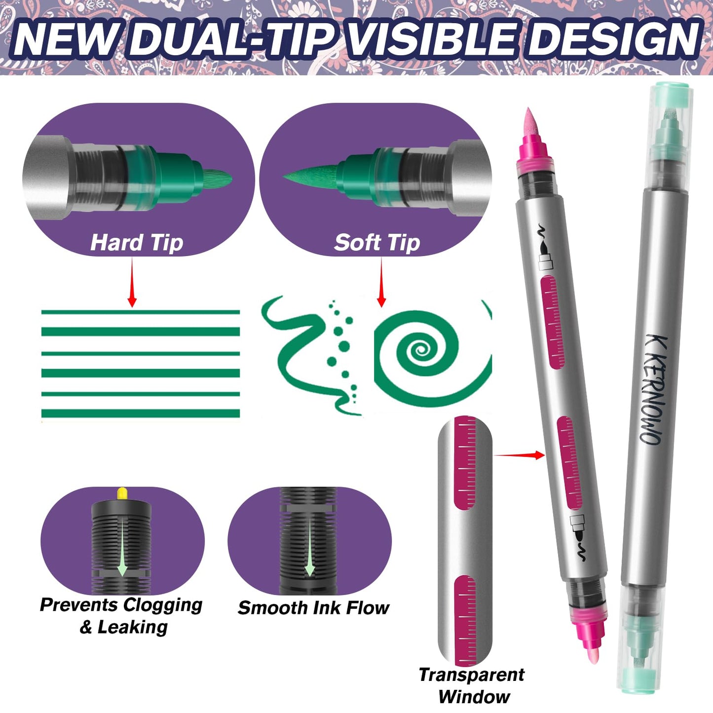 K KERNOWO Temporary Tattoo Markers – Dual-End Pens, 10 Colors + Metallics