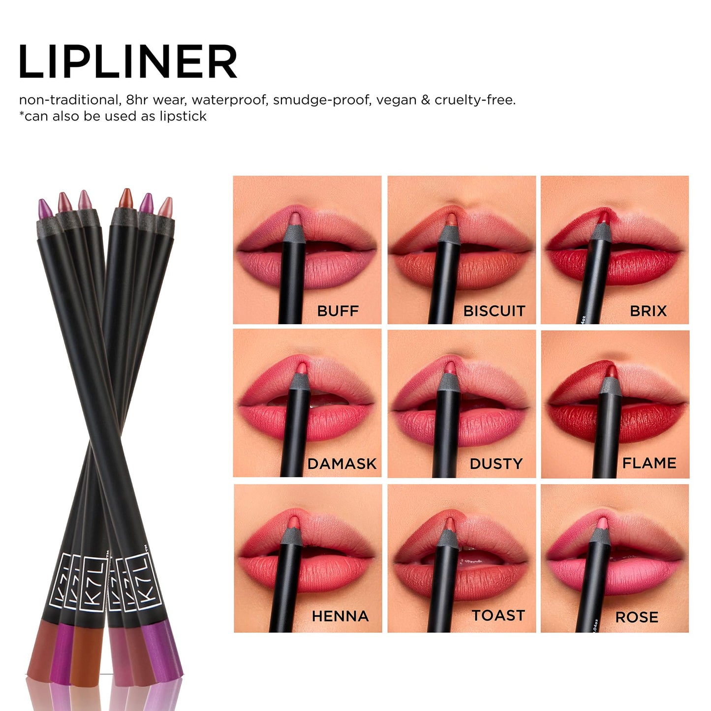K7L Dark Red Lip Crayon (Vegan) – Waterproof, Smudge-Proof Lip Liner in Flame