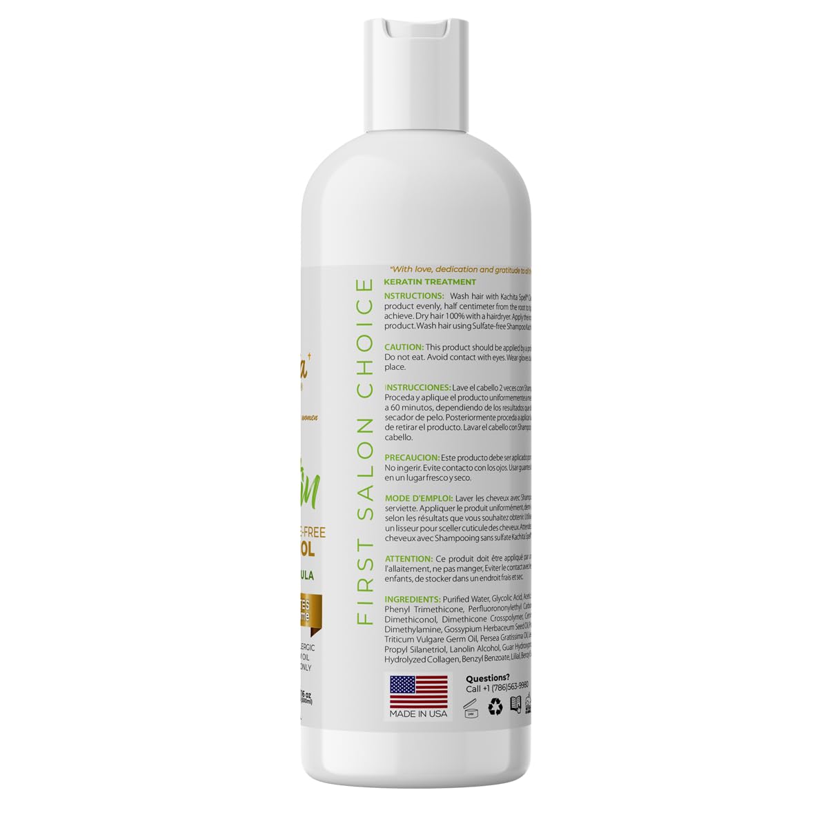 Kachita Spell Brazilian Keratin Treatment — Formaldehyde Free, 1 Litre, Made in USA