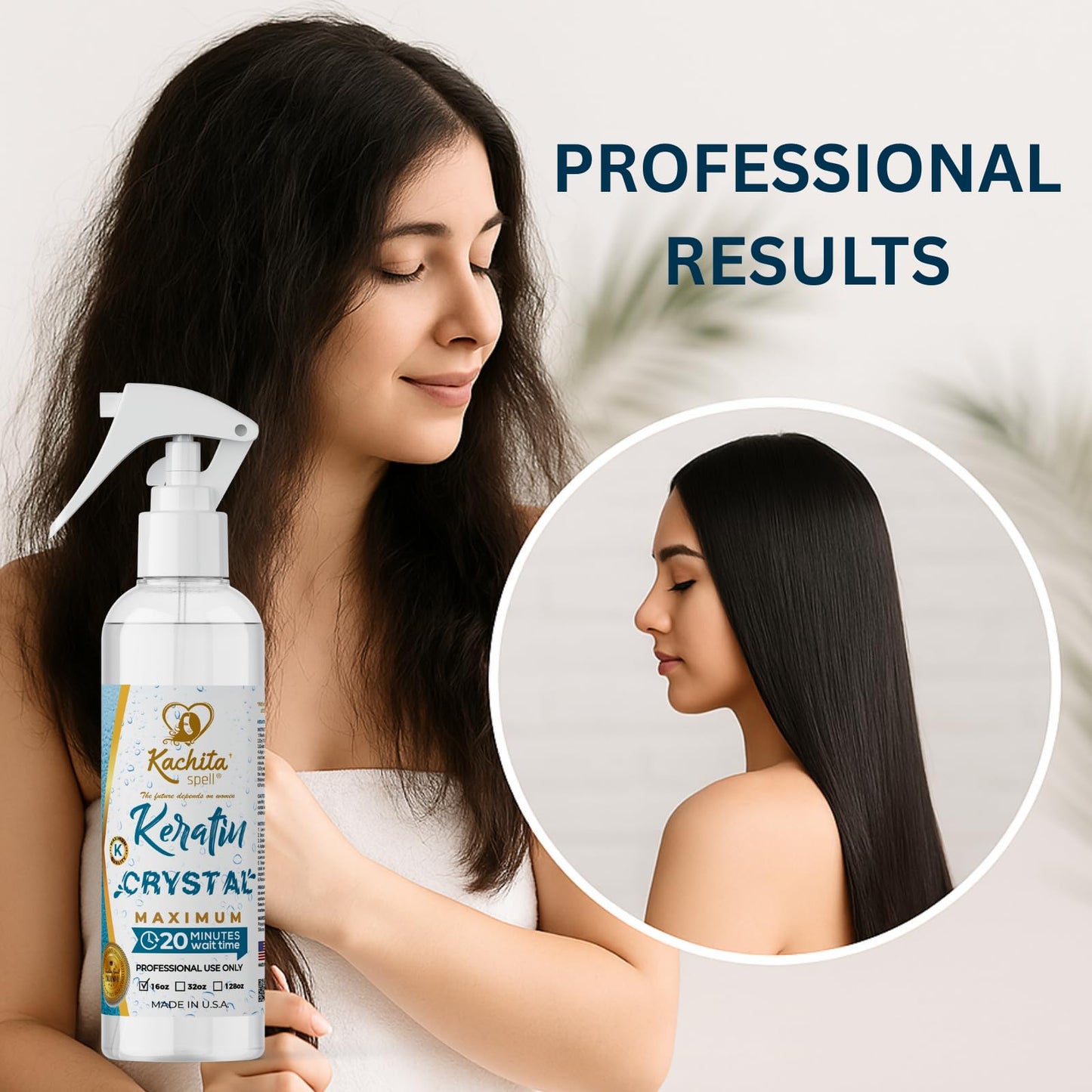 Kachita Spell Keratin Crystal – Express 20-Minute Keratin Spray for Lasting Blowouts | Home & Pro Use | 16 fl oz