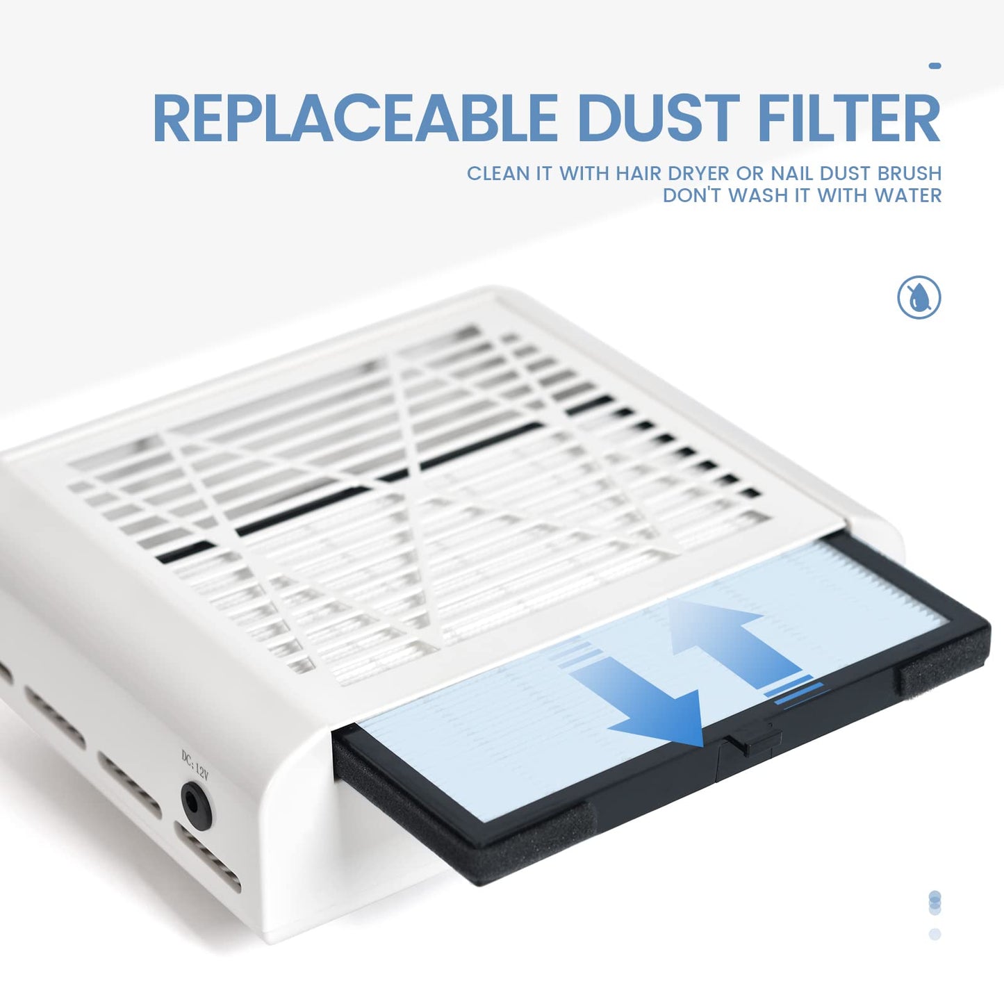 KADS Nail Dust Collector – Compact 110V Vacuum Fan for Nail Art, Reusable Filter, Salon & Home