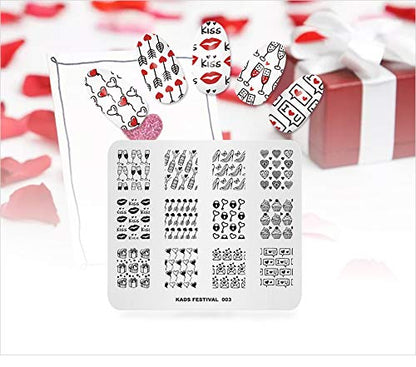 KADS 5Pcs Nail Art Stamping Plates Set – Flower Rabbit Kiss Heart Image Plate