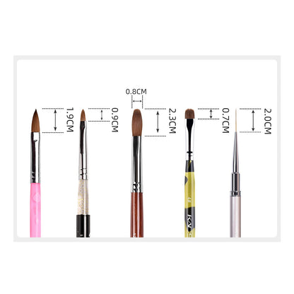 KADS Kolinsky Sable 2-Way Nail Art Brush & Dotting Pen – 5-Pc French Manicure Set
