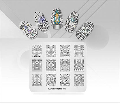 KADS 5Pcs Nail Art Stamping Plates Set – Stainless Steel Geometry Designer Templates