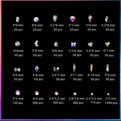 Kaipheiquan Nail Rhinestones Kit – 900 AB Diamonds & 3200 Flat-Bottom Rhinestones for DIY Nail Art