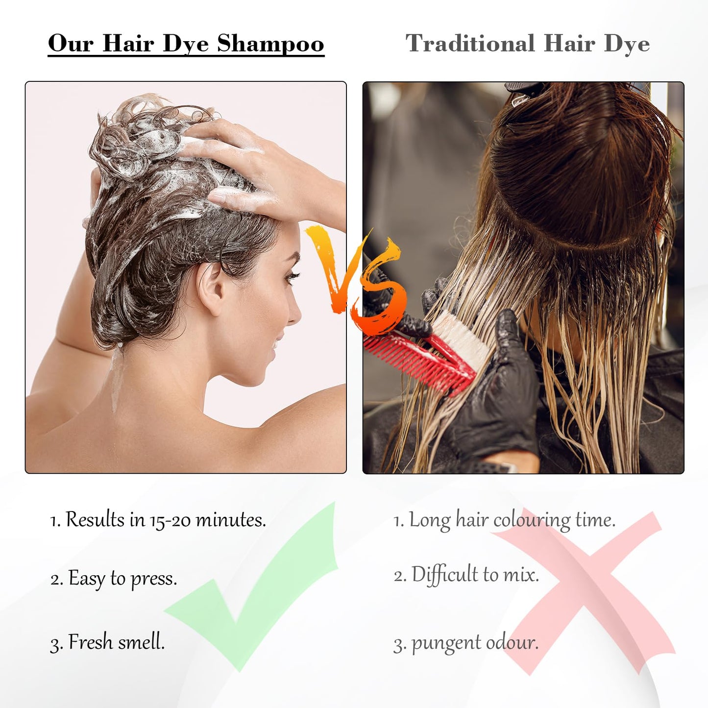 KAISASA Brown Hair Dye Shampoo 3-in-1 | 100% Grey Coverage, Safe Herbal Hair Color for Men & Women