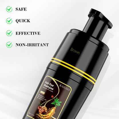 KAISASA Brown Hair Dye Shampoo 3-in-1 | 100% Grey Coverage, Safe Herbal Hair Color for Men & Women