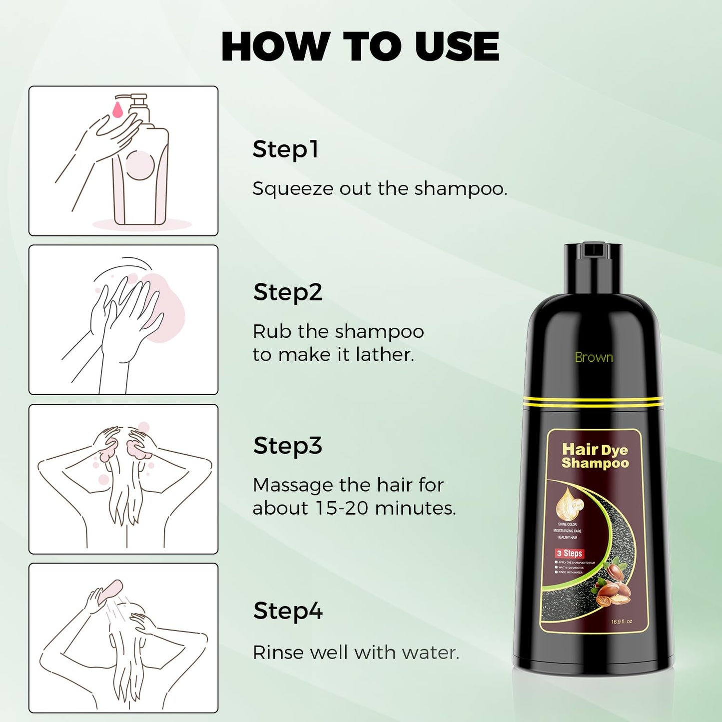 KAISASA Hair Dye Shampoo 3 in 1 Chestnut Brown – Gray Hair Coverage for Women & Men
