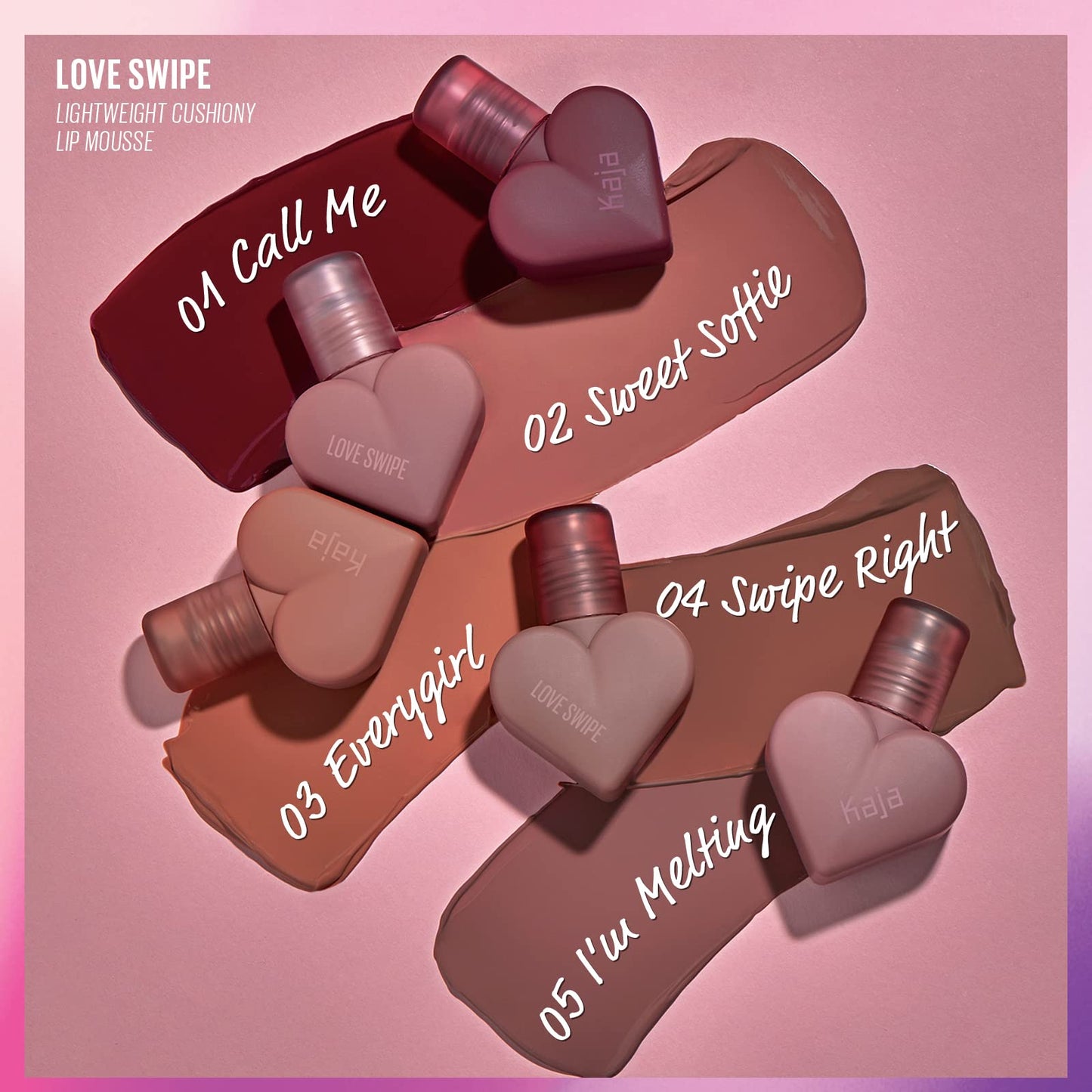 Kaja Lip Mousse Love Swipe 05 I'm Melting | Buildable Velvet Finish with Raspberry Seed Oil & Vitamin E | 0.22 oz
