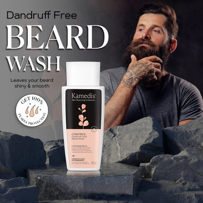 KAMEDIS Beard Wash – Dandruff Control Shampoo for Men with Pyrithione Zinc and Salicylic Acid, 6.7 oz