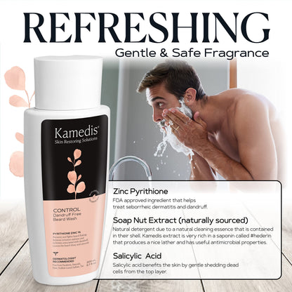 KAMEDIS Beard Wash – Dandruff Control Shampoo for Men with Pyrithione Zinc and Salicylic Acid, 6.7 oz