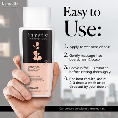 KAMEDIS Beard Wash – Dandruff Control Shampoo for Men with Pyrithione Zinc and Salicylic Acid, 6.7 oz