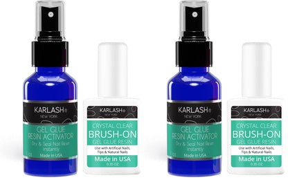 Karlash Professional Dip System — Brush-On Glue Gel 0.5 oz & Resin Gel Glue Activator 1 oz (Pack of 2)
