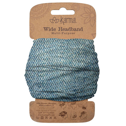 Karma Denim Color Headband for Women – Wide Blue Fabric Headband and Stretchy Hair Scarf