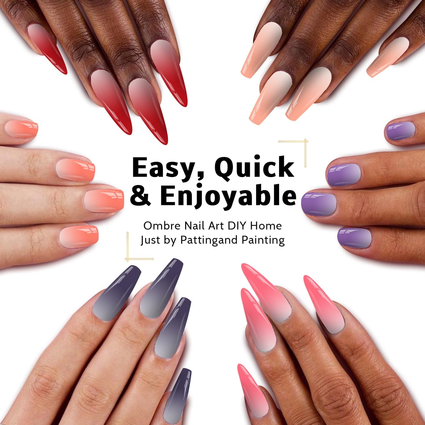 Karroy Sponge Pat Gel Nail Polish Palette — 12-Color Ombre Gel Color Set | UV/LED, No Wipe