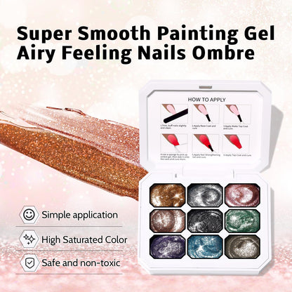 Karroy Sponge Pat Paint Nail Gel - 9-Color Ombre Gradient Kit (No Wipe, UV/LED)
