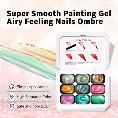 Karroy Sponge Pat Paint Nail Gel No Wipe – Ombre Gradient Nail Art (9 Colors, L)