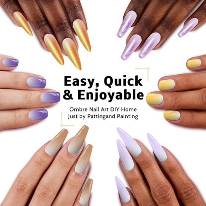 Karroy Sponges Pat Gel Nail Polish Palette – 16-Color Ombre Gradient Gel, No Wipe, UV/LED Cure