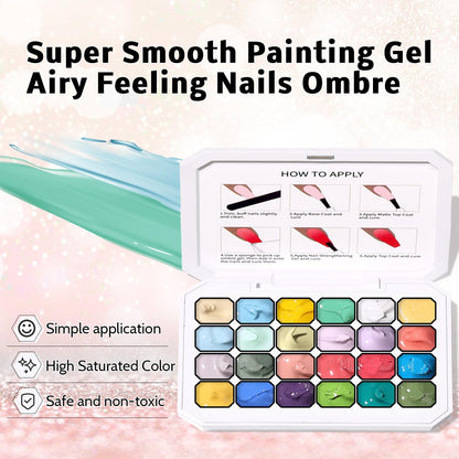 Karroy Sponges Pat Gel Nail Polish Palette – 24-Color Ombre Kit (No Wipe, UV/LED Cure)