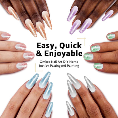 Karroy Sponge Pat Paint Nail Gel - 9-Color Ombre Gradient Kit (No Wipe, UV/LED)