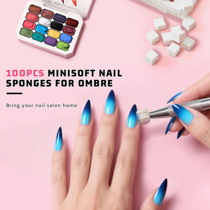 Karroy Sponges Pat Gel Nail Polish Palette – 16-Color Ombre Gel Set with Sponges & Brushes (Set 02)