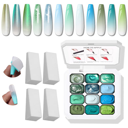 Karroy Sponge Pat Gel Nail Polish Palette – 12-Color Ombre Gradient Gel, No Wipe, UV/LED Cure