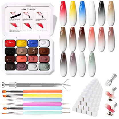 Karroy Sponges Pat Gel Nail Palette Set 03 — 16-Color Ombre Gel System (No Wipe)