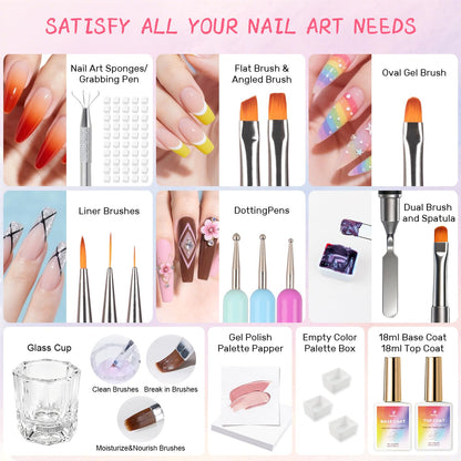 Karroy Sponge Pat Gel Polish Palette — 60 Colors Ombre Gel Nail Kit for DIY Nails