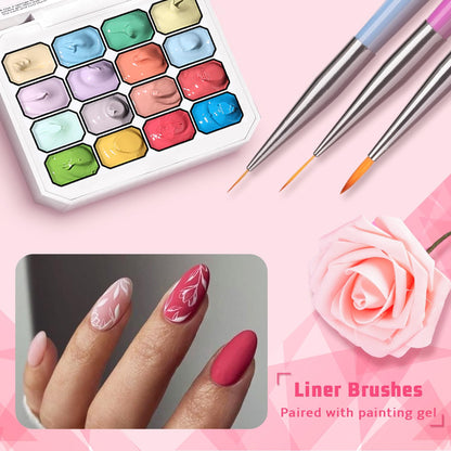 Karroy Sponges Pat Gel Nail Polish Palette – 16-Color Ombre Gel Set (No-Wipe) UV/LED, 100 Sponges, 6 Brushes