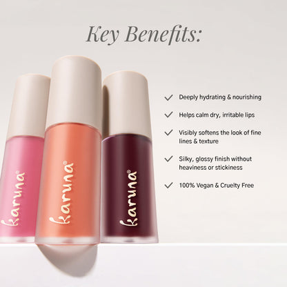 Karuna Skin Tinted Lip Oil – Pause shade | Hydrating Lip Tint with Peptides, Antioxidants & Vegan Formula