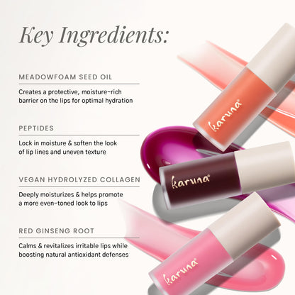 Karuna Skin Tinted Lip Oil – Pause shade | Hydrating Lip Tint with Peptides, Antioxidants & Vegan Formula