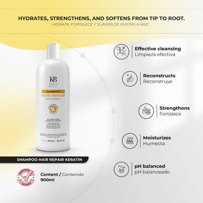 Kashia Beauty Keratin Hair Repair Shampoo 30.4 oz – Deep Repair & Strengthening for Damaged Hair – Sulfate-Free