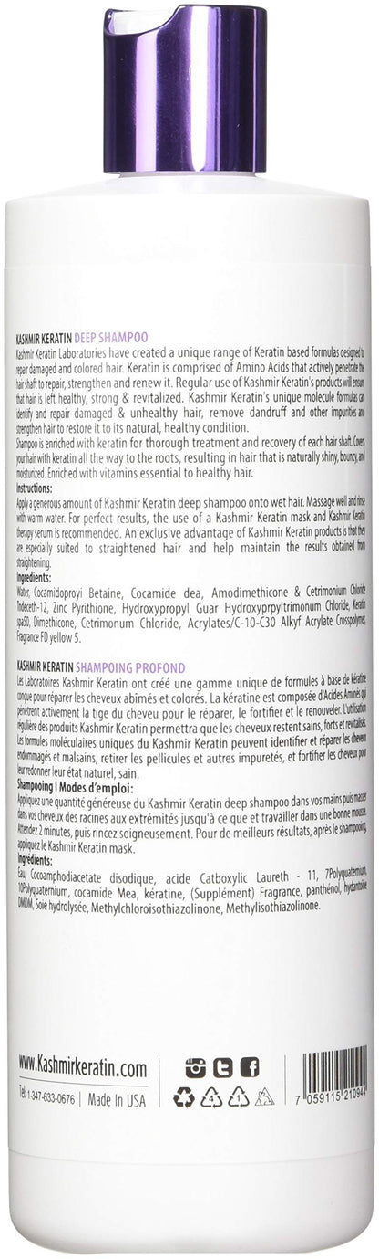 Kashmir Keratin Shampoo – Deep Clean for Oily Hair | Sulfate & Paraben Free (16 Fl Oz)