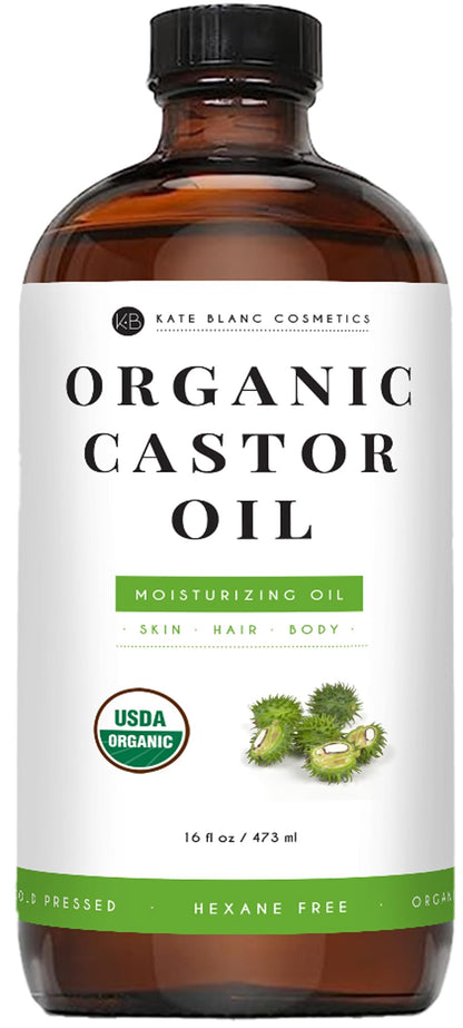 Kate Blanc Cosmetics Castor Oil – Organic, Cold-Pressed 16oz for Lashes, Hair & Skin