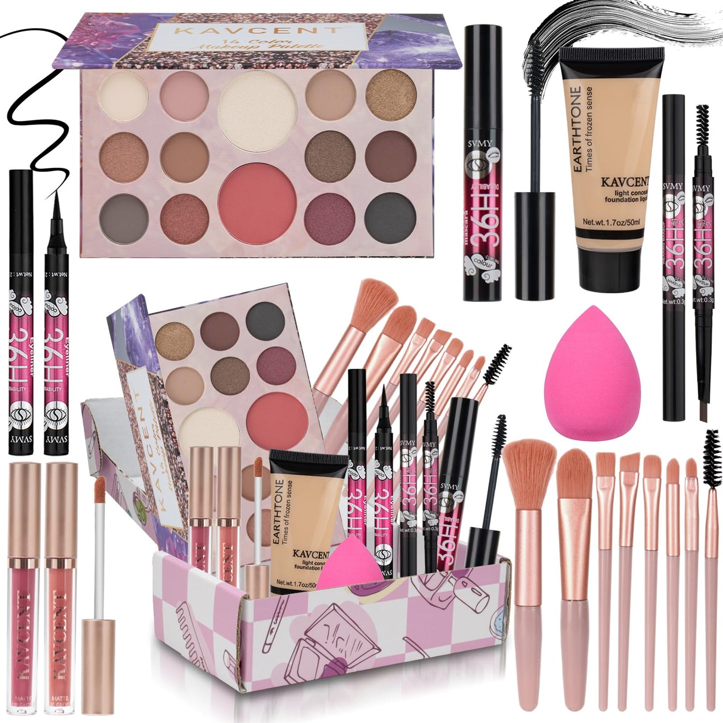 KAVCENT All-in-One Makeup Kit for Teens — 14-Color Palette & Full Set
