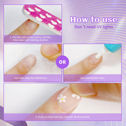Kawyehu 90-Pieces Kids Press-On Nails | 3-Pack Colorful Almond Nails for Girls 8–12 + Glue