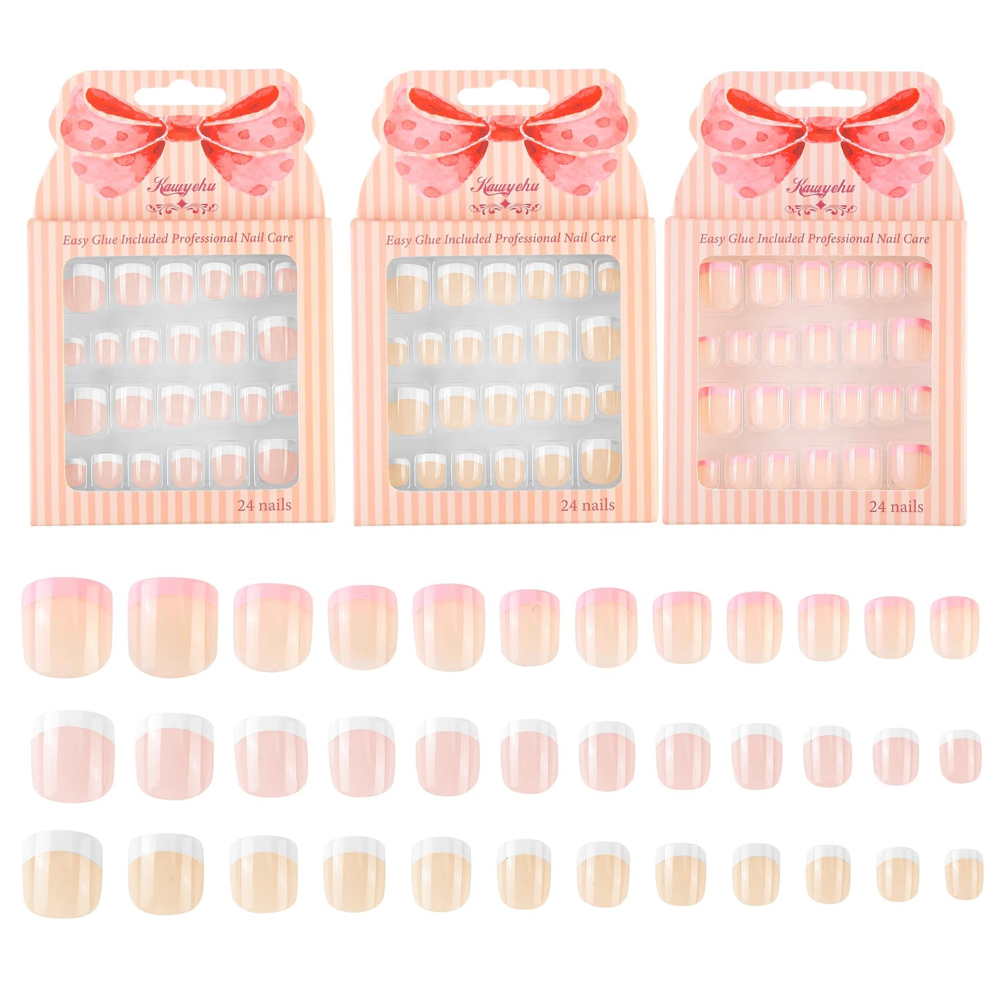 Kawyehu Kids Press-On Nails – 72Pcs Short Fake Nails for Girls