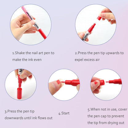 KAYLLE&KT 12-Color Nail Art Pens Set - Waterproof, Quick-Dry DIY Nail Markers