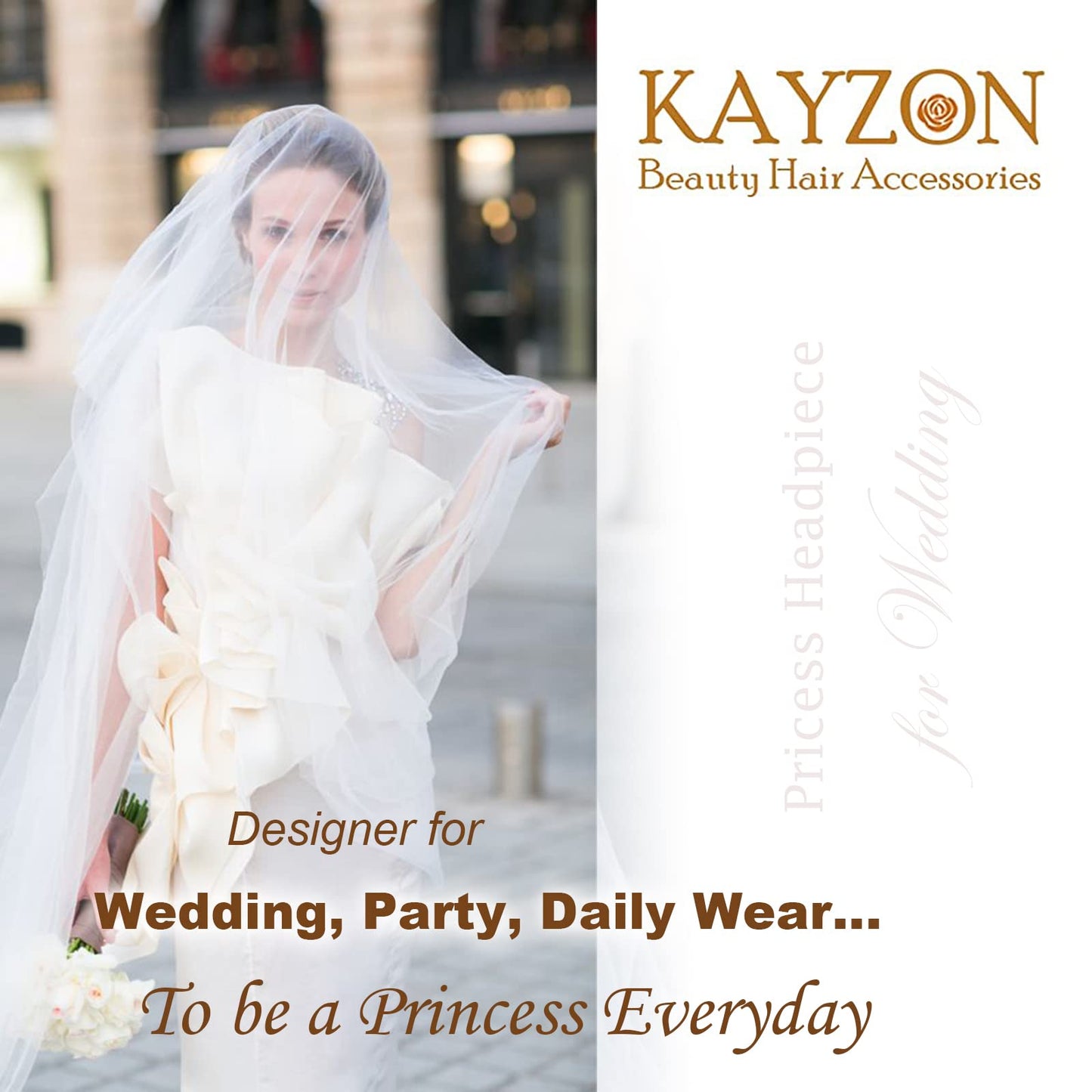 Kayzon Girl's Flower Headpiece – White Pearl Headband, Silver Bridal Hair Accessory
